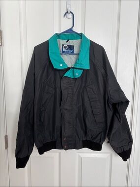 Penfield Black Windbreaker with Teal Collar